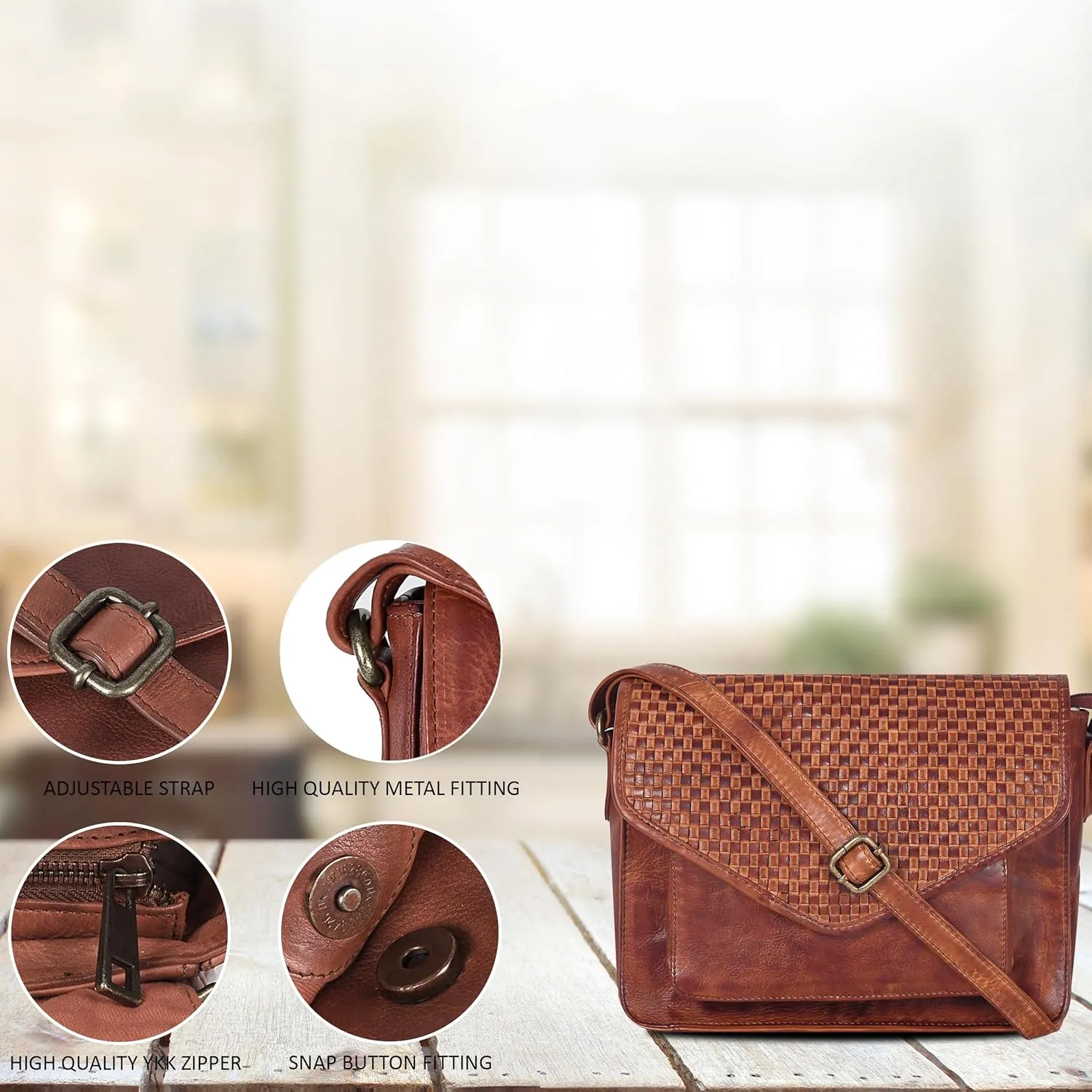 Leather Flapover Crossbody Handbag Purse for Women with Adjustable Strap & Overflap Snap Closure Tote/Bag