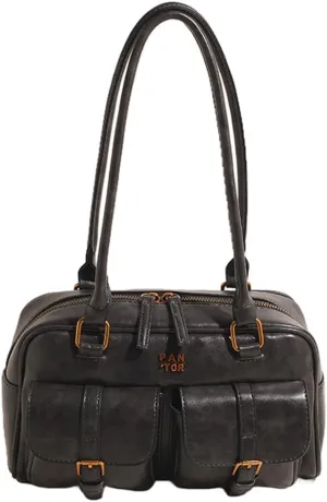 Leather Top Handle Bags for Women Top Handle Purse Retro Handbag Multi Pocket Satchel Bag Shoulder Bag Underarm Bag