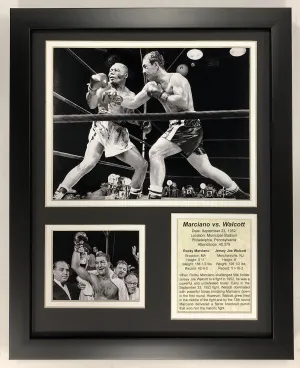 Legends Never Die Rocky Marciano versus Jersey Joe Walcott 1952 Framed Double Matted Photos, 12" x 15"