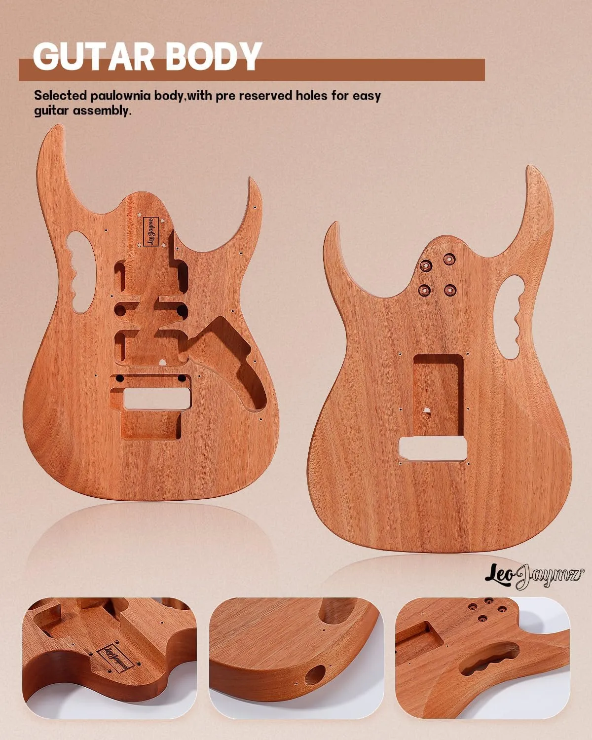 Leo Jaymz DIY Electric Guitar Kits in IBZ Style - Mahogany Body and Maple Neck - All Components Included (7V)