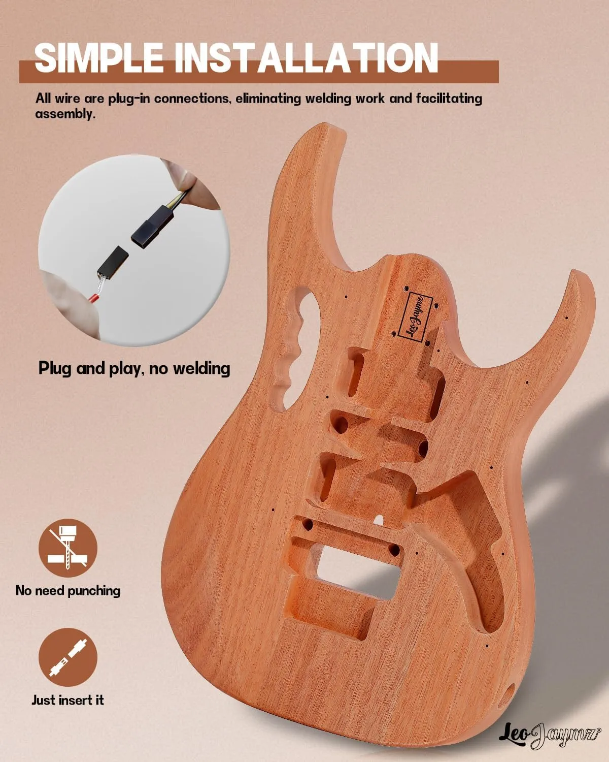 Leo Jaymz DIY Electric Guitar Kits in IBZ Style - Mahogany Body and Maple Neck - All Components Included (7V)