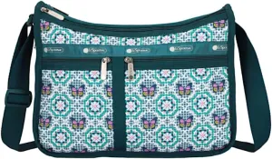LeSportsac Butterfly Mosaic Deluxe Everyday Crossbody Bag   Cosmetic Bag, Style 7507/Color E610, Kaleidoscope of Colorful Butterflies Amidst Mosaic Tiles Artfully Arranged in Subtle Lattice Design