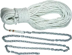 Lewmar Boat Anchor Rode for Windlasses - 15' 5/16" G4 Chain, 200' 5/8" 8-Plait Rope with Shackle, High-Test-Rated Galvanized Links, Hand-Sewn Whipping