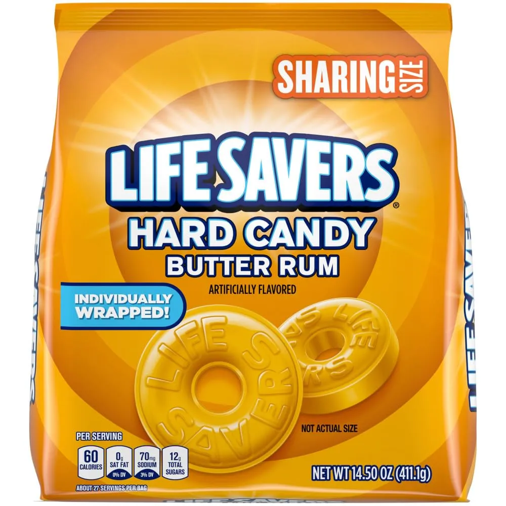 LIFE SAVERS Hard Candy - Butter Rum, Candy Bulk Individually Wrapped, For Party Favors & More, Pack of 4