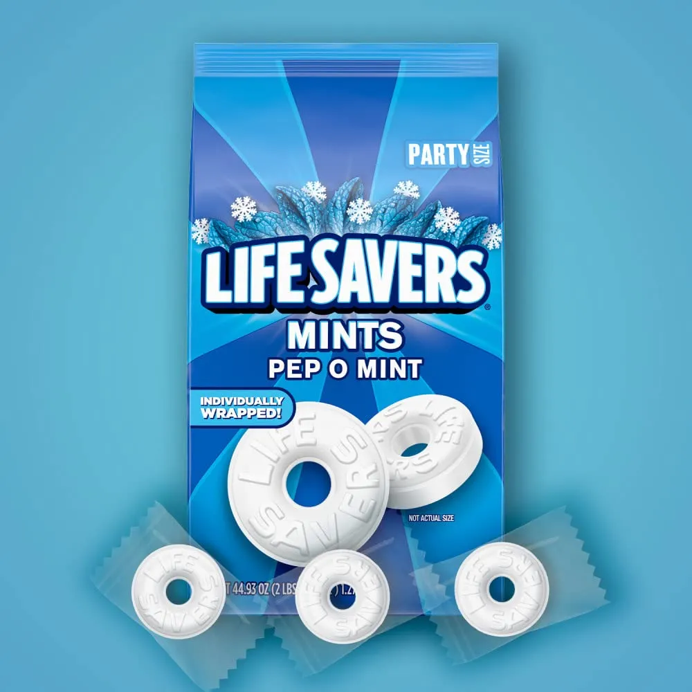 LIFE SAVERS Pep-O-Mint Breath Mint Bulk Hard Candy 44.93 oz Bag and Goody Ouchless Womens Elastic Hair Tie 30 Count Black Hair Accessories