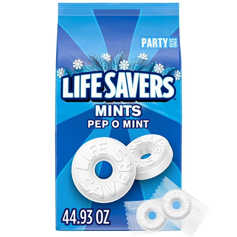 LIFE SAVERS Pep-O-Mint Breath Mint Bulk Hard Candy 44.93 oz Bag and Goody Ouchless Womens Elastic Hair Tie 30 Count Black Hair Accessories