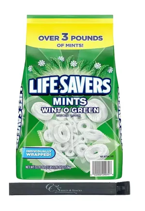 Lifesavers Wint O Green Individually Wrapped Mints - Bulk 3.5lbs w/CC's Sweets & Snacks Bag Clip