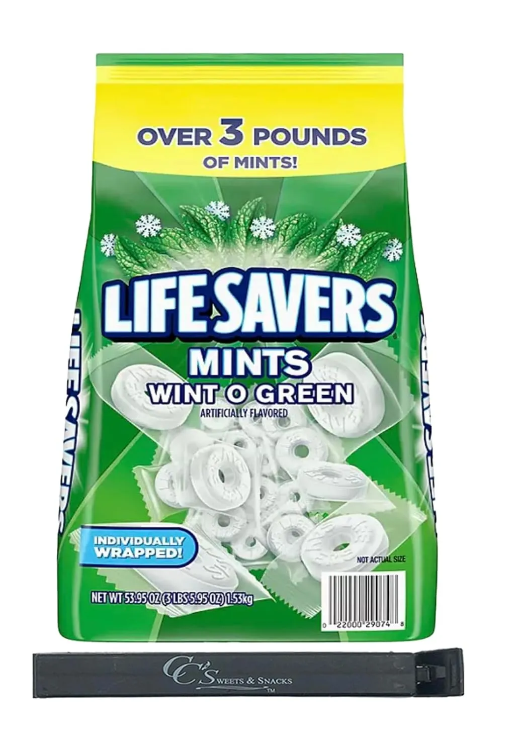 Lifesavers Wint O Green Individually Wrapped Mints - Bulk 3.5lbs w/CC's Sweets & Snacks Bag Clip