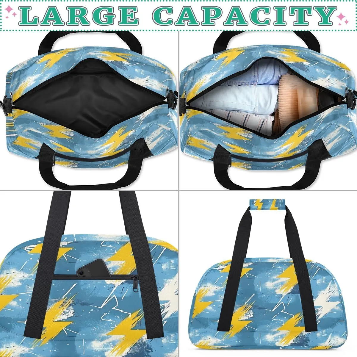 Lightning Kids Overnighter Duffel Bags for Boys, Carry-On Size Sports Gym Bag with Front Zipper Pocket for School Practice or Overnight Travel Weekender Sleepover Tote Bag