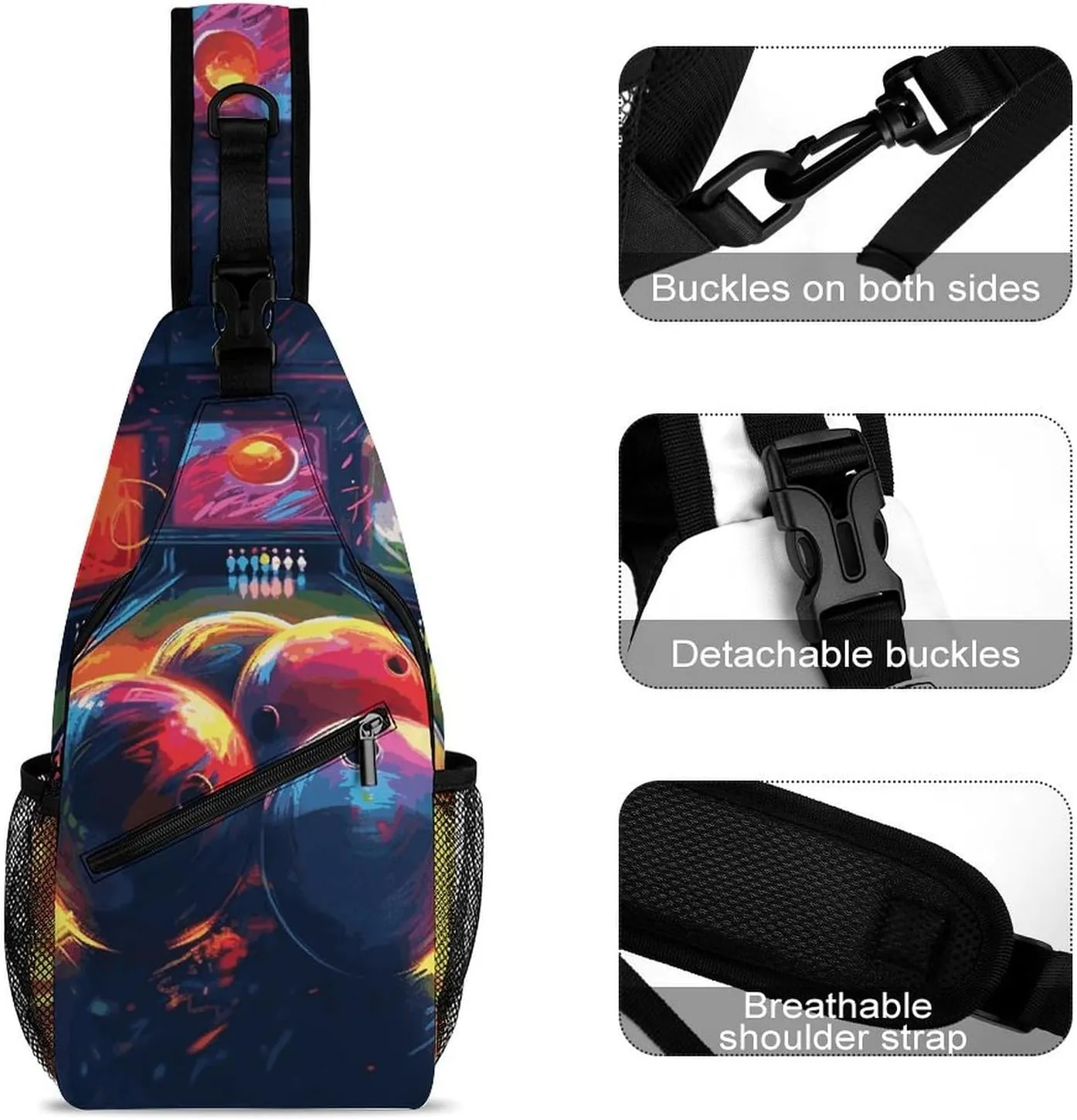 Lightweight Chest Bag Crossbody Bag Bowling Balls Sling Backpack for Women Men Sports Travel