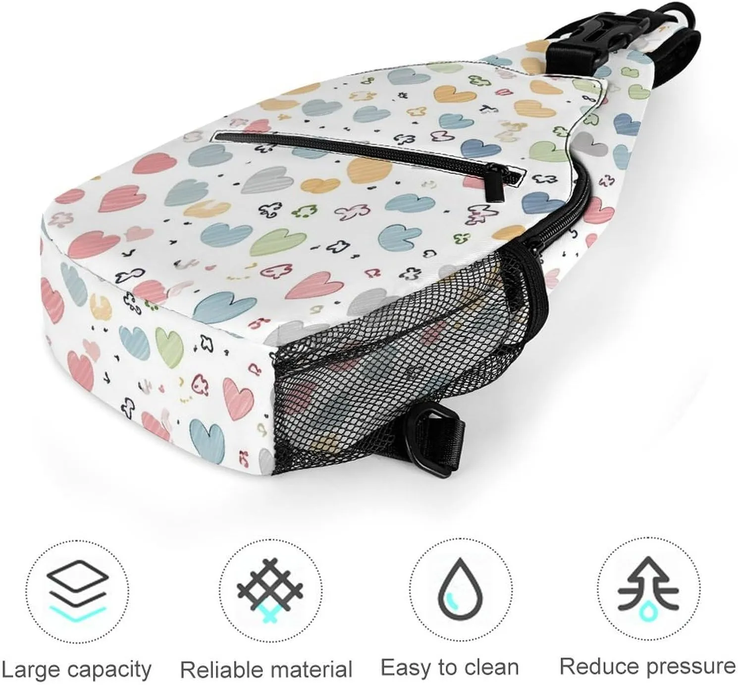 Lightweight Chest Bag Crossbody Bag Contains Many Hearts Sling Backpack for Women Men Sports Travel