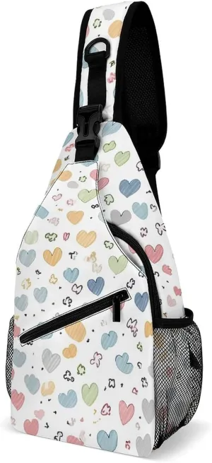 Lightweight Chest Bag Crossbody Bag Contains Many Hearts Sling Backpack for Women Men Sports Travel