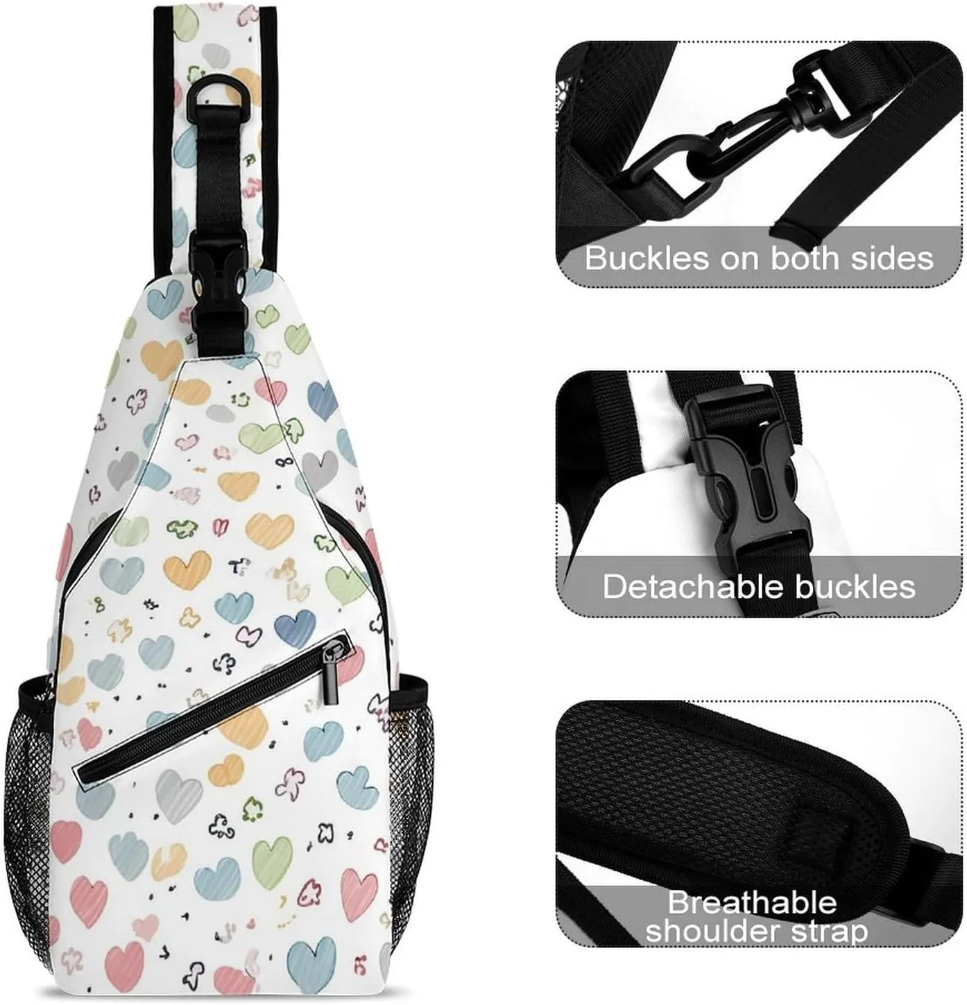 Lightweight Chest Bag Crossbody Bag Contains Many Hearts Sling Backpack for Women Men Sports Travel