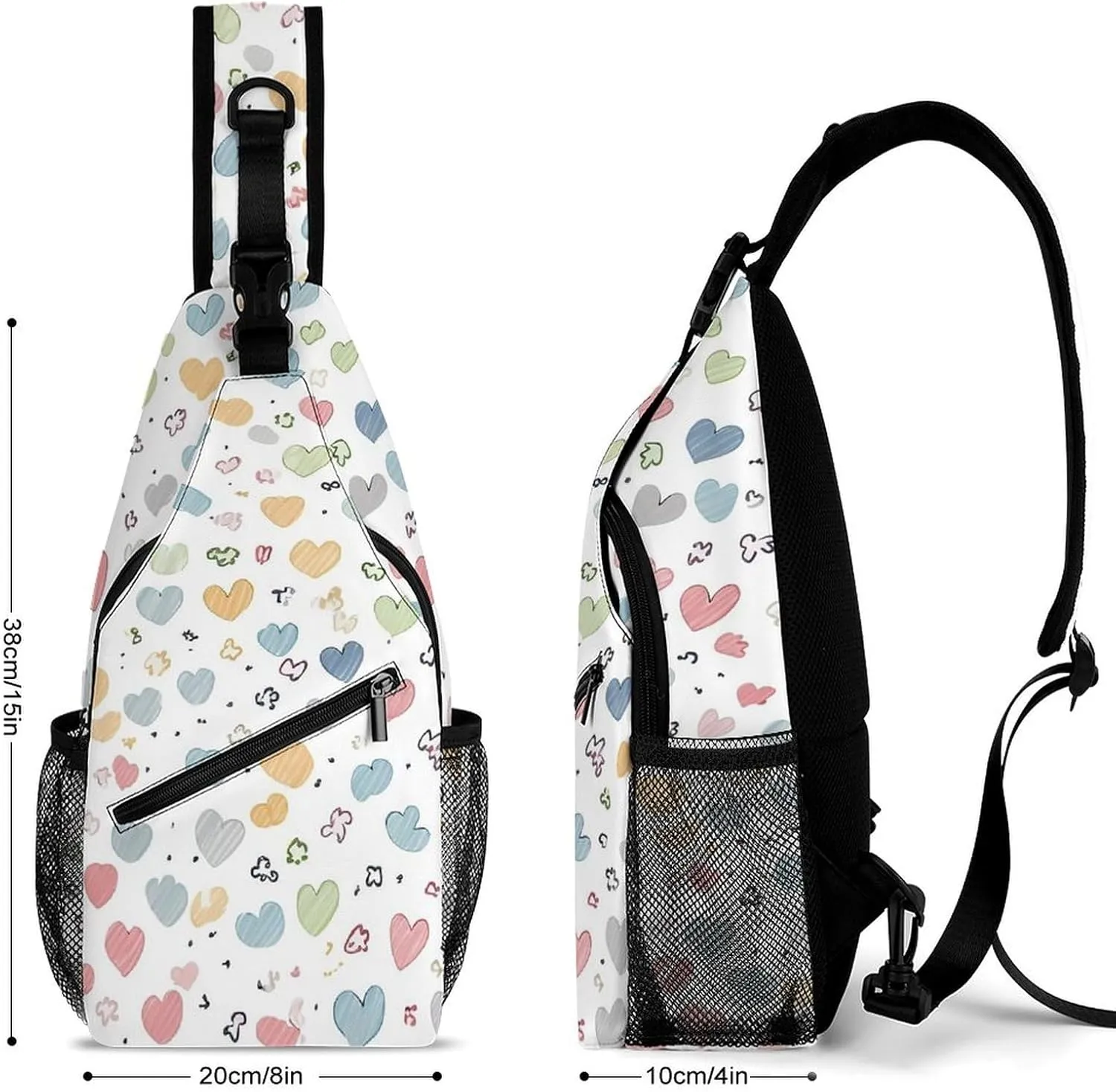 Lightweight Chest Bag Crossbody Bag Contains Many Hearts Sling Backpack for Women Men Sports Travel