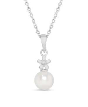 Lily Nily - Sterling Silver - Silver Freshwater Pearl Flower 14-16" Drop Necklace