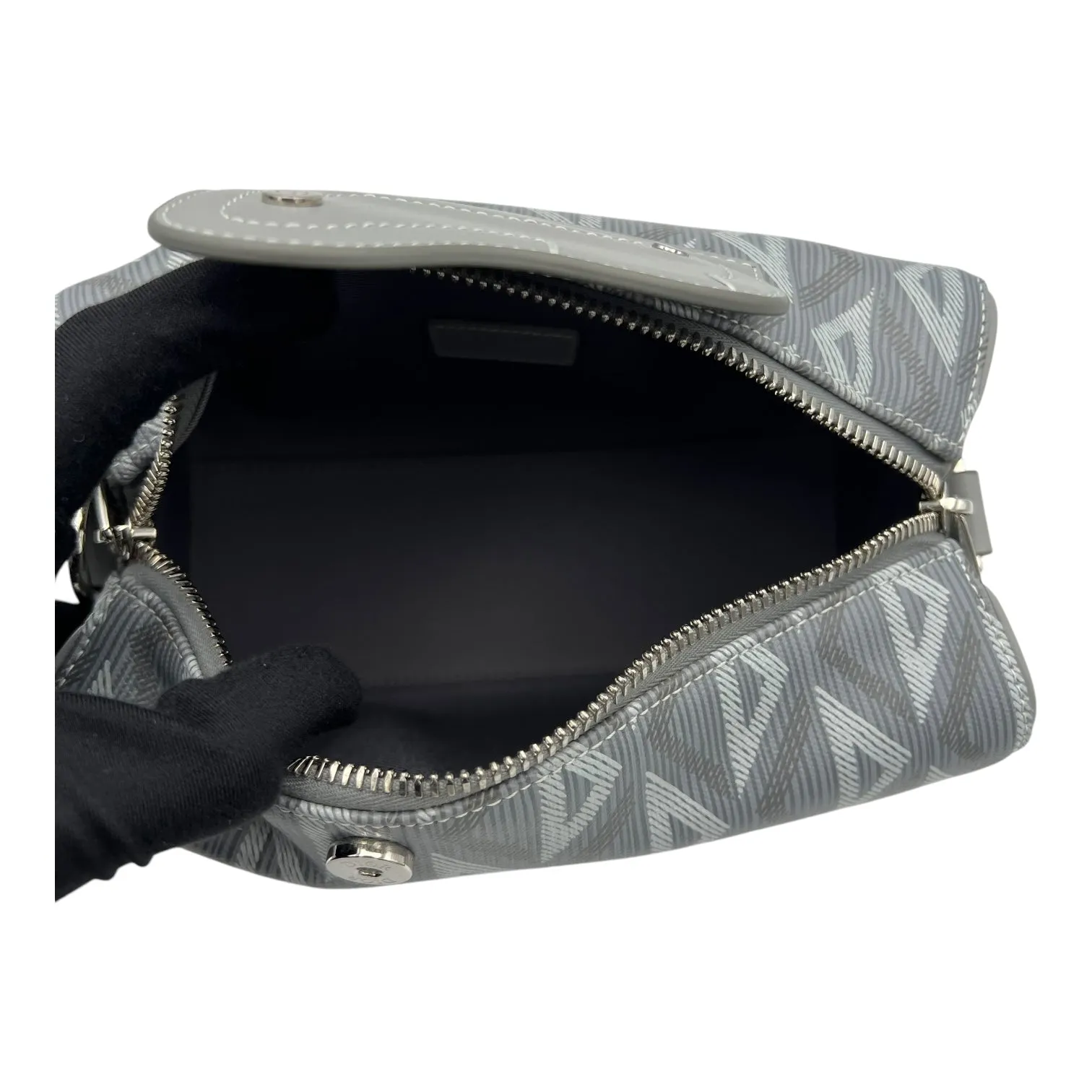 Lingot 22 Grey Crossbody Bag in Coated Canvas, Silver hardware