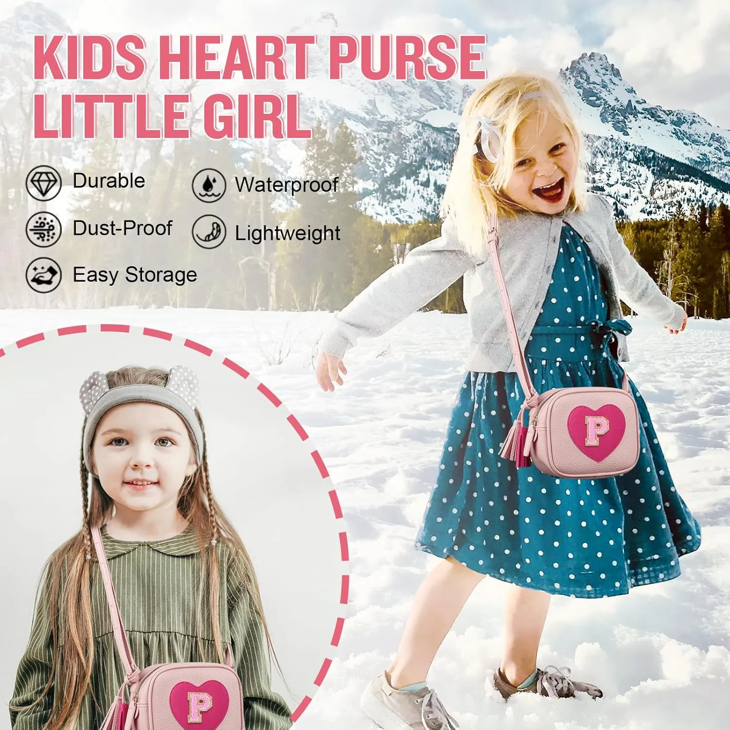 Little Girl Heart Purse, Toddler Kids Crossbody Bag with Tassel, Personalized Initial Purse Gifts for Teens Daughter Sister
