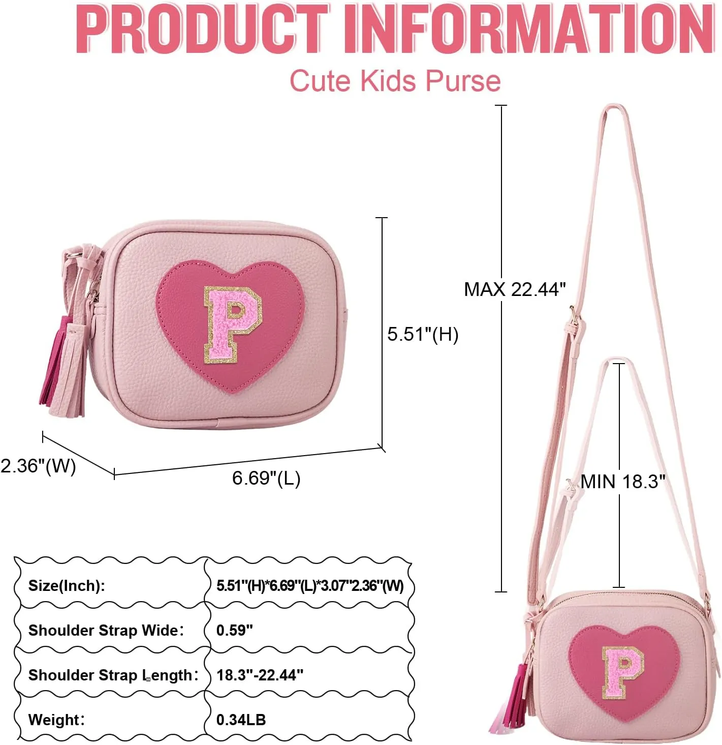 Little Girl Heart Purse, Toddler Kids Crossbody Bag with Tassel, Personalized Initial Purse Gifts for Teens Daughter Sister