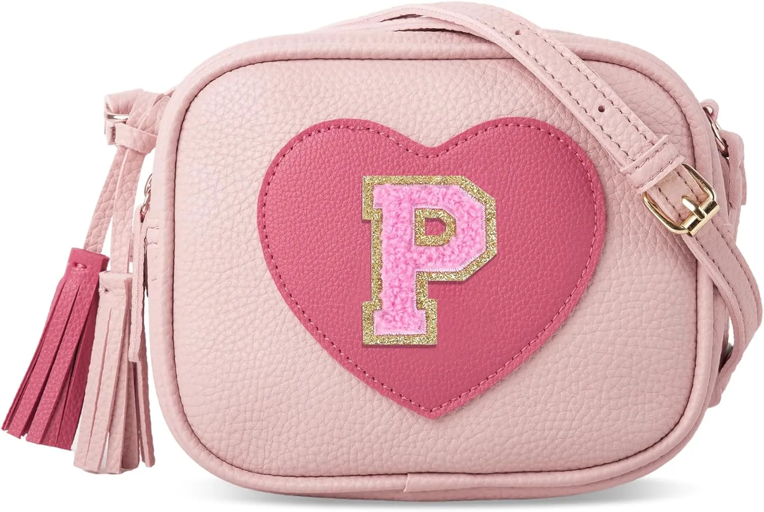 Little Girl Heart Purse, Toddler Kids Crossbody Bag with Tassel, Personalized Initial Purse Gifts for Teens Daughter Sister