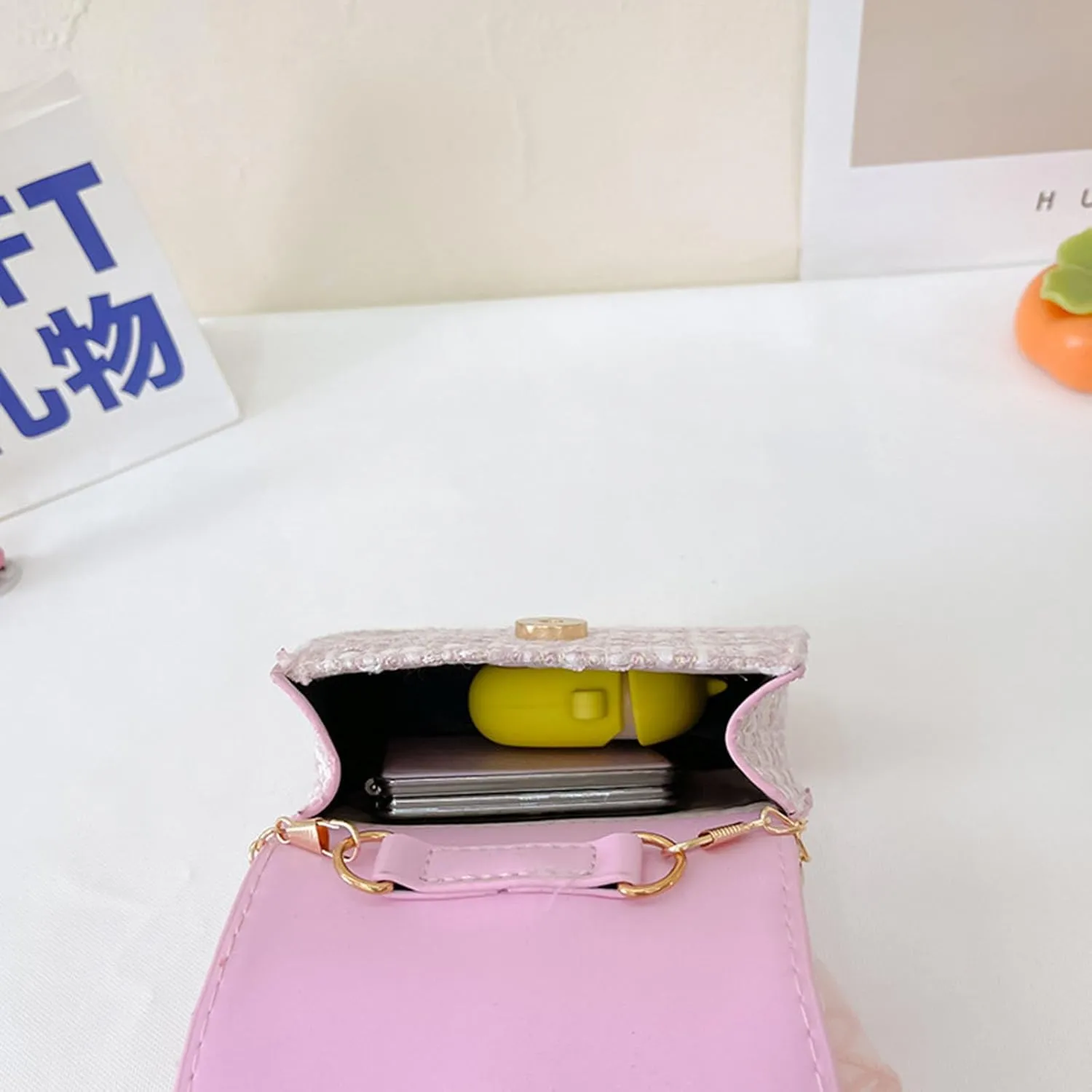 Little Girls Purse,Cute Bowknot Crossbody Handbag Shoulder Bag with Pearl Handle, Detachable Gold Chain