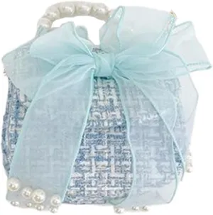 Little Girls Purse,Cute Bowknot Crossbody Handbag Shoulder Bag with Pearl Handle, Detachable Gold Chain