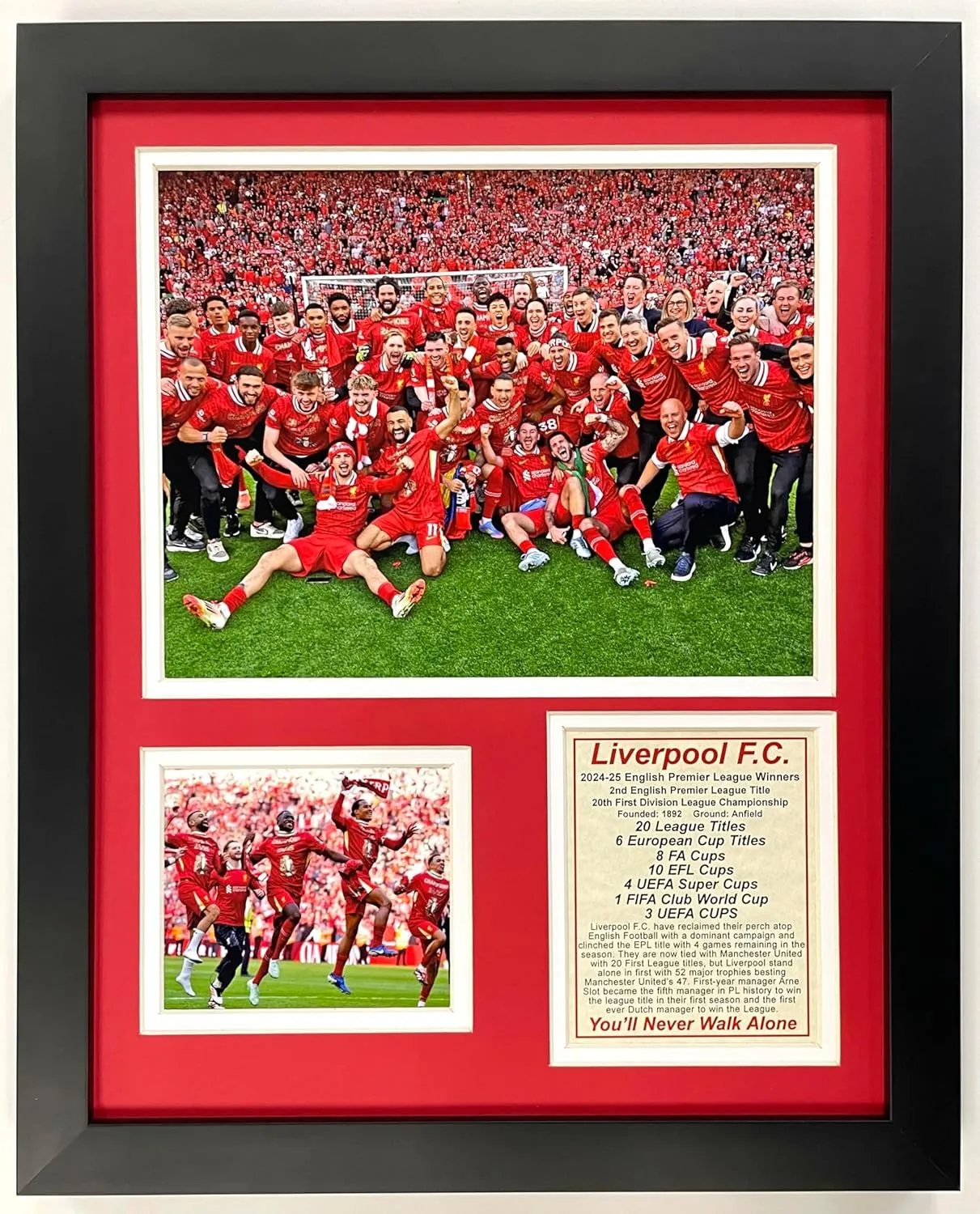 Liverpool F.C. | 2024-2025 English Premier League EPL Champions | Anfield Collectible | Liverpool Football Club Memorabilia | Framed Picture and Photo Collage Gifts | (Clinching Win Pose, 12"x15", Framed)