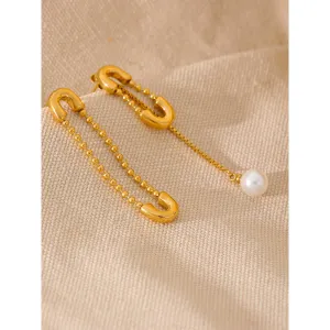 Long Chain Pearl Drop Earrings