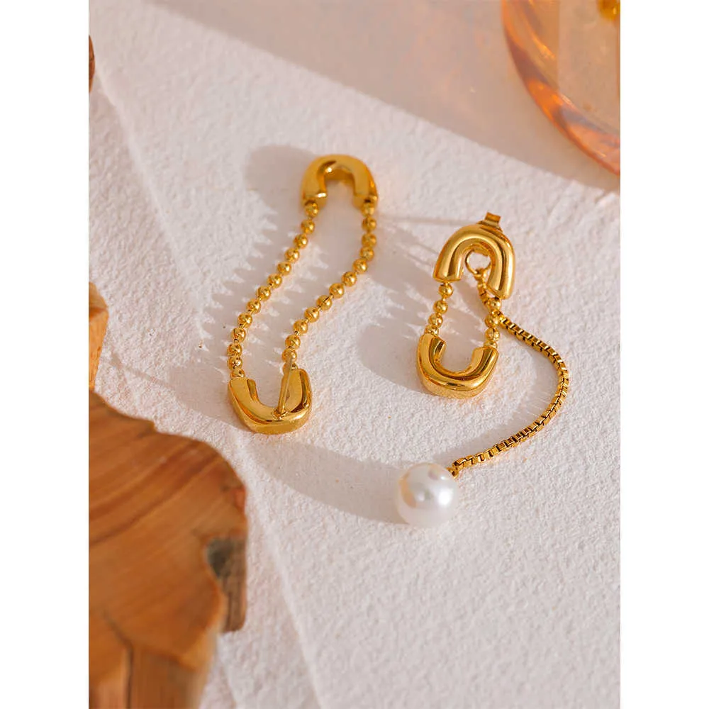 Long Chain Pearl Drop Earrings