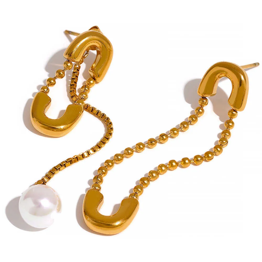 Long Chain Pearl Drop Earrings