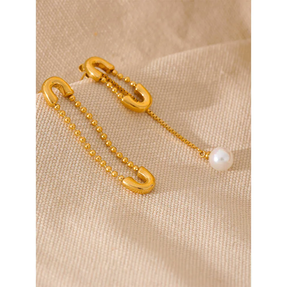 Long Chain Pearl Drop Earrings