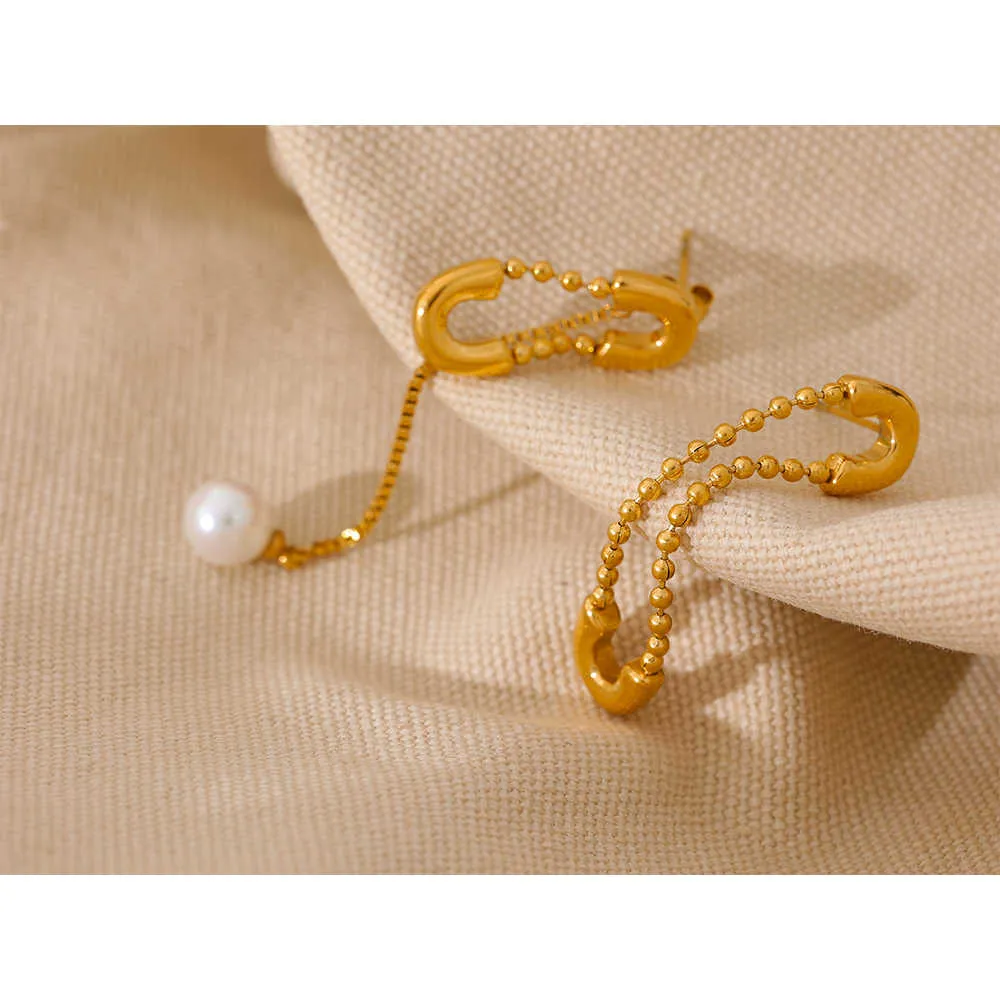 Long Chain Pearl Drop Earrings