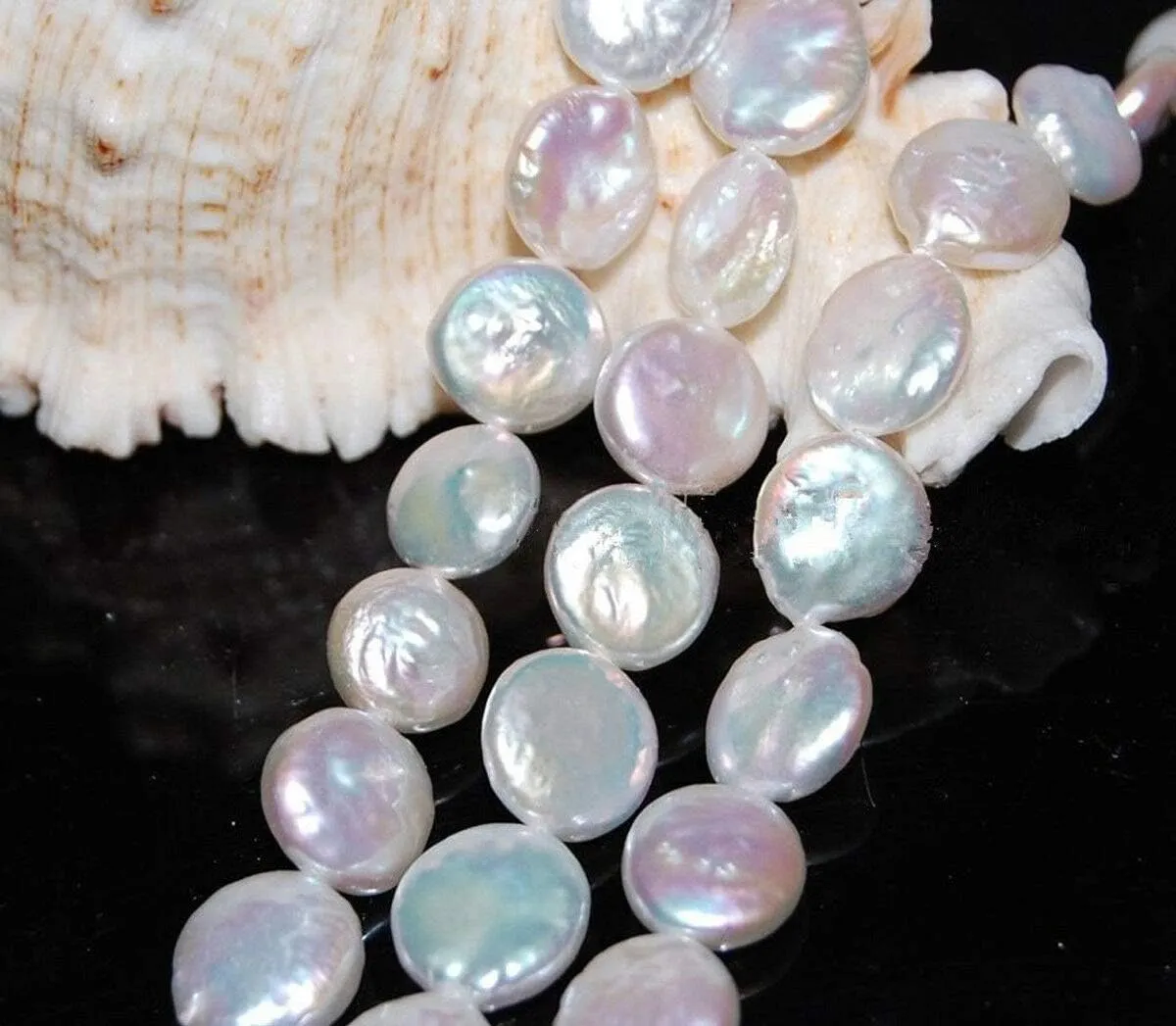 Loose Stone Beads, 13-14Mm Natural White Coin Freshwater Cultured Pearl Loose Bead 15" Pl495