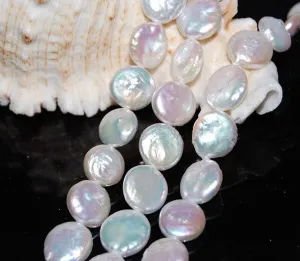 Loose Stone Beads, 13-14Mm Natural White Coin Freshwater Cultured Pearl Loose Bead 15" Pl495