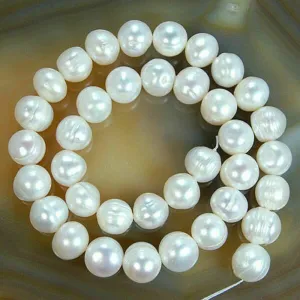 Loose Stone Beads, 5-6Mm-13-14Mm Natural Freshwater Cultured White Pearl Loose Beads 15'' Pl511 - (Size:11-12Mm)