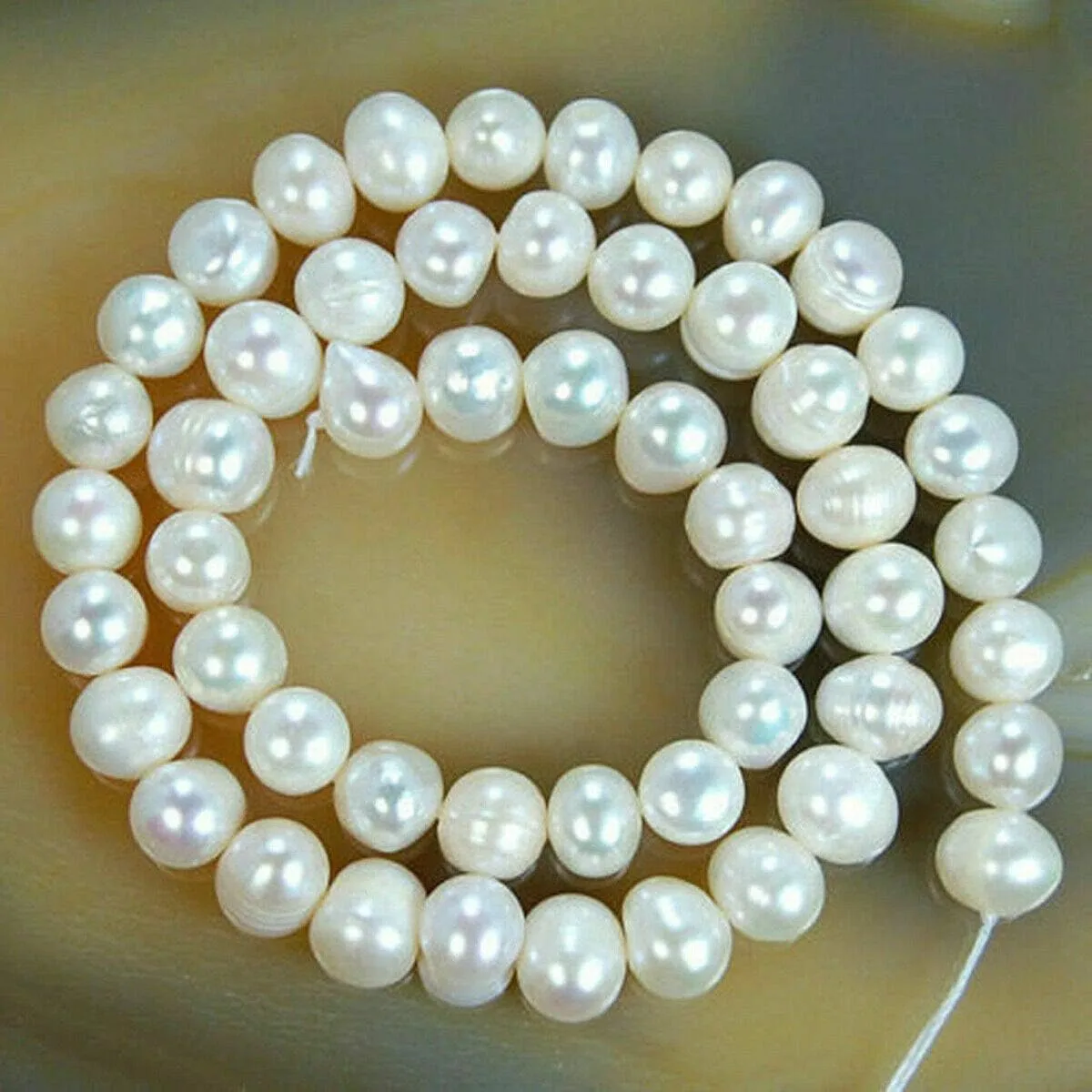 Loose Stone Beads, 5-6Mm-13-14Mm Natural Freshwater Cultured White Pearl Loose Beads 15'' Pl511 - (Size:13-14Mm)