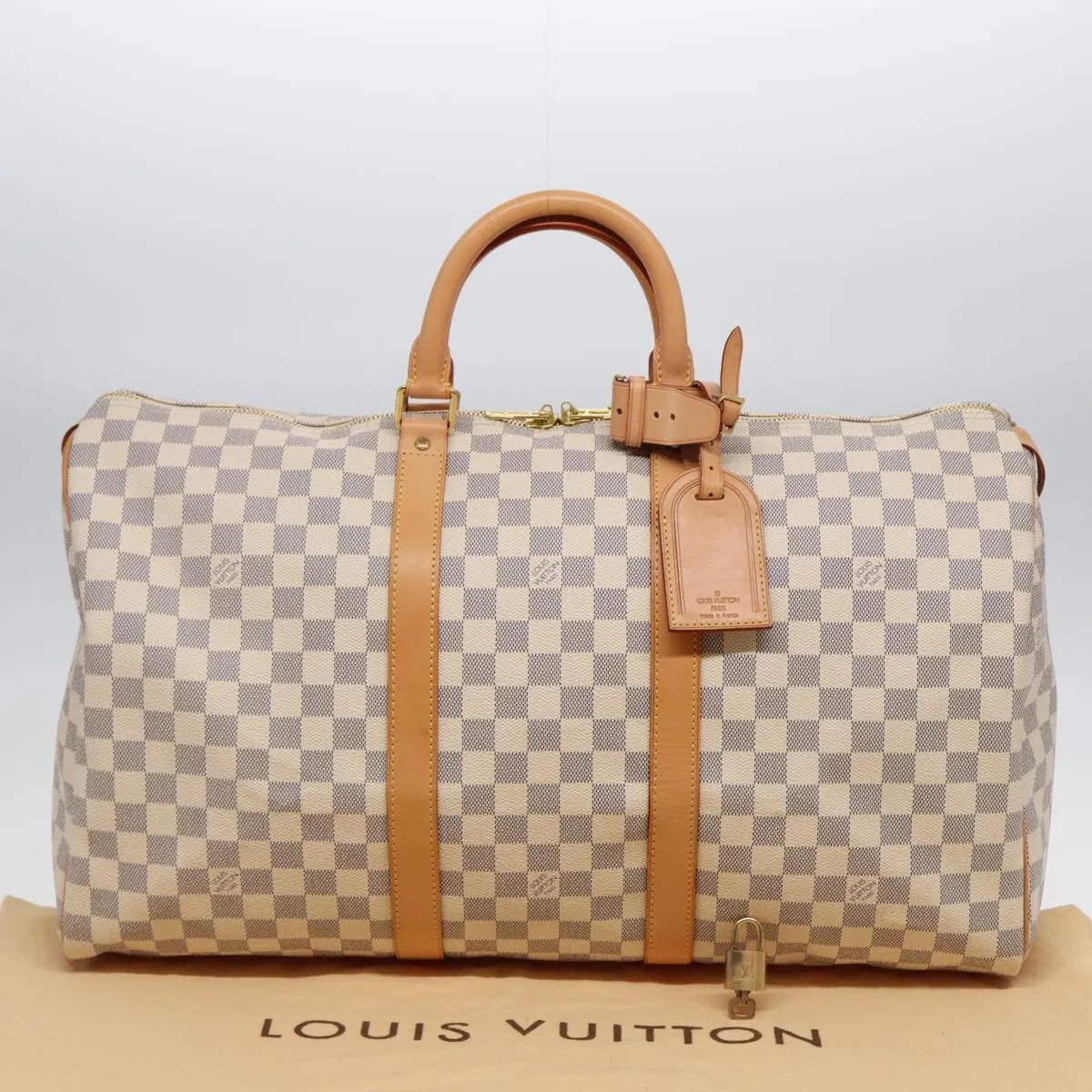 LOUIS VUITTON Damier Azur Keepall 50 Boston Bag N41430 LV 83727A
