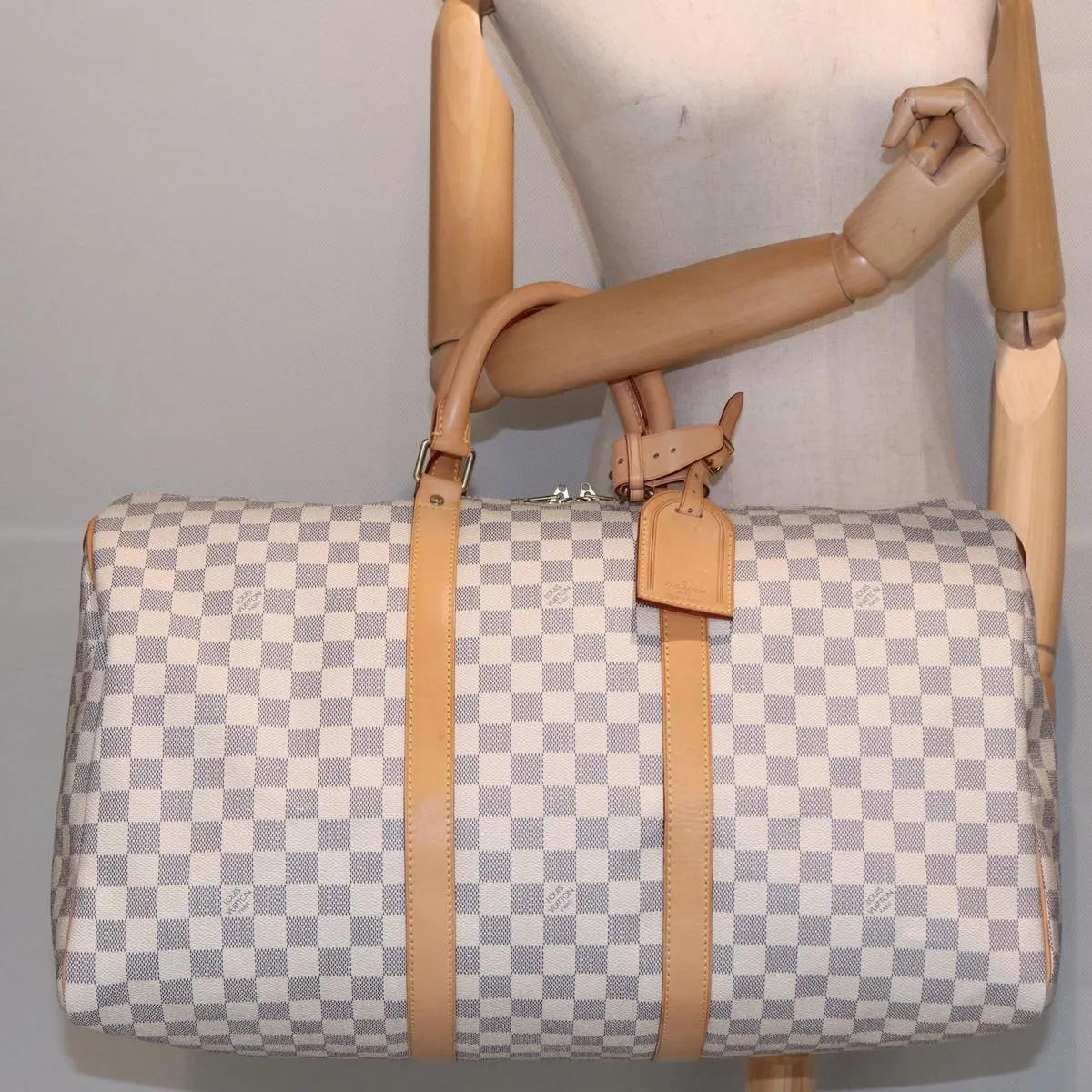 LOUIS VUITTON Damier Azur Keepall 50 Boston Bag N41430 LV 83727A