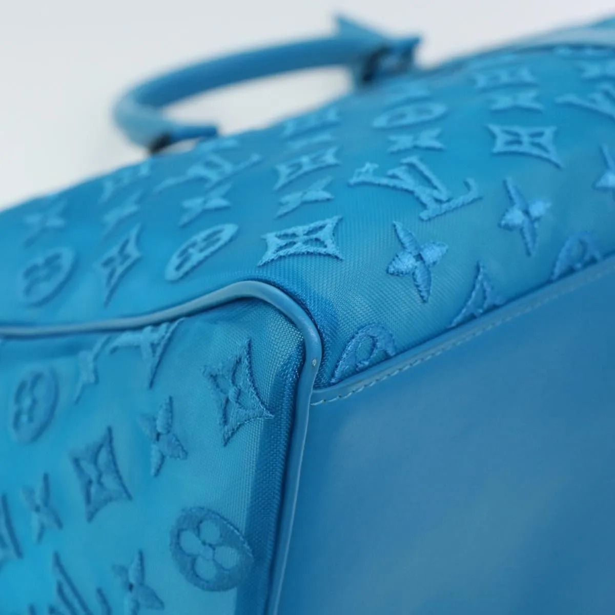 LOUIS VUITTON Mesh Keepall Triangle 50 Boston Bag Turquoise Blue M45048 42050S