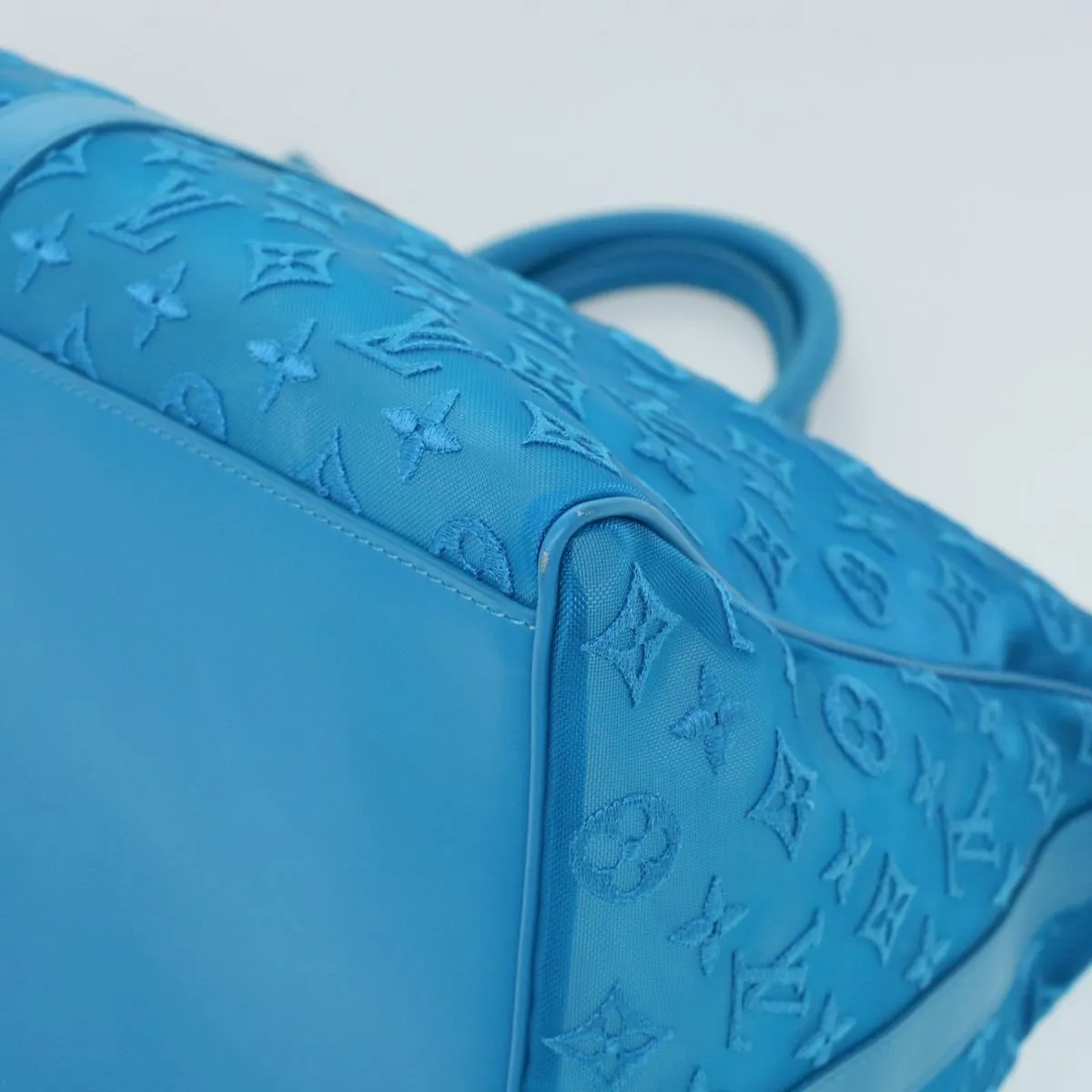 LOUIS VUITTON Mesh Keepall Triangle 50 Boston Bag Turquoise Blue M45048 42050S