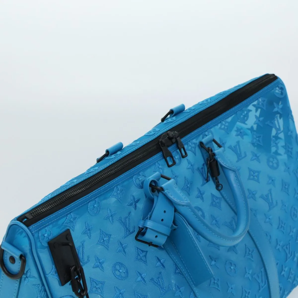 LOUIS VUITTON Mesh Keepall Triangle 50 Boston Bag Turquoise Blue M45048 42050S