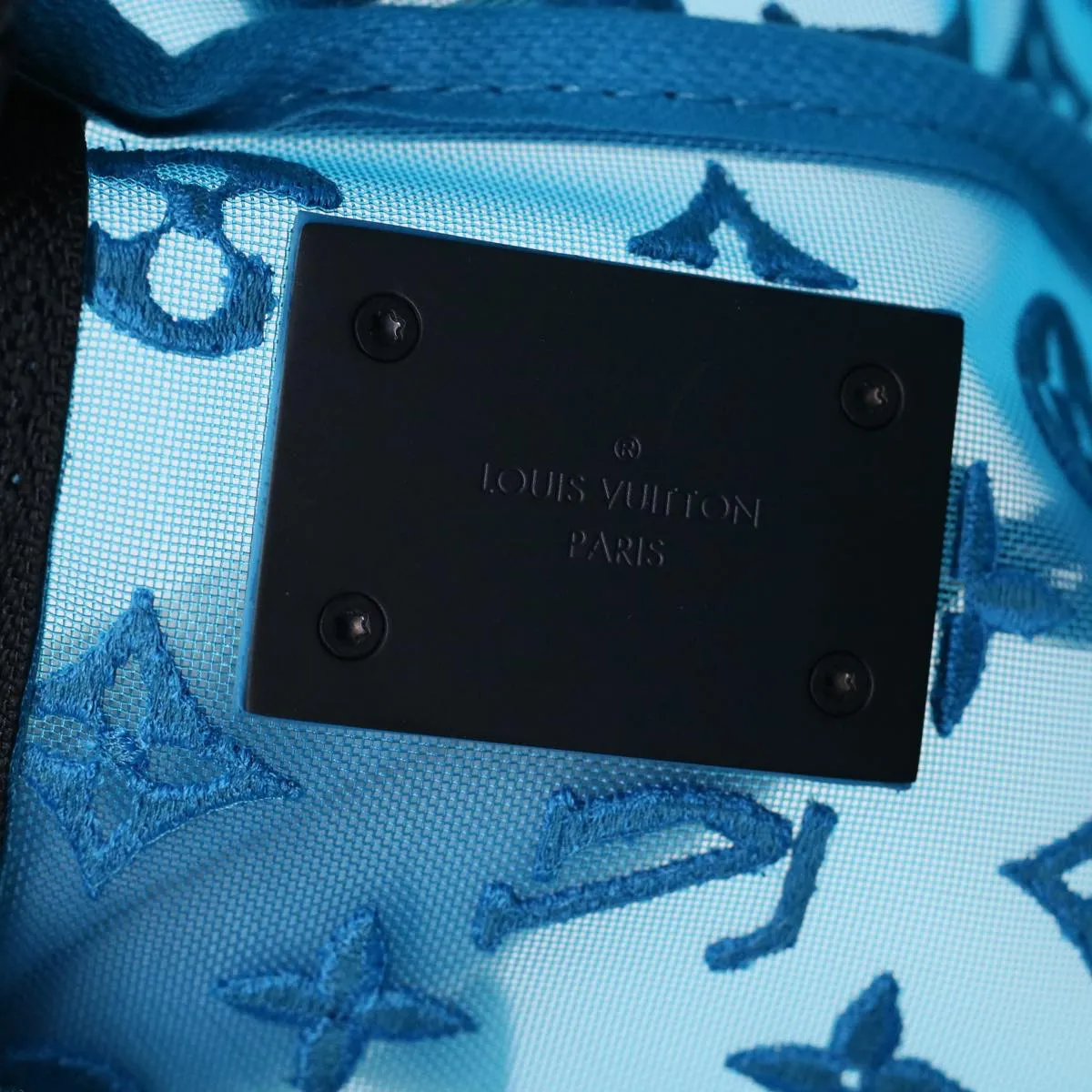 LOUIS VUITTON Mesh Keepall Triangle 50 Boston Bag Turquoise Blue M45048 42050S
