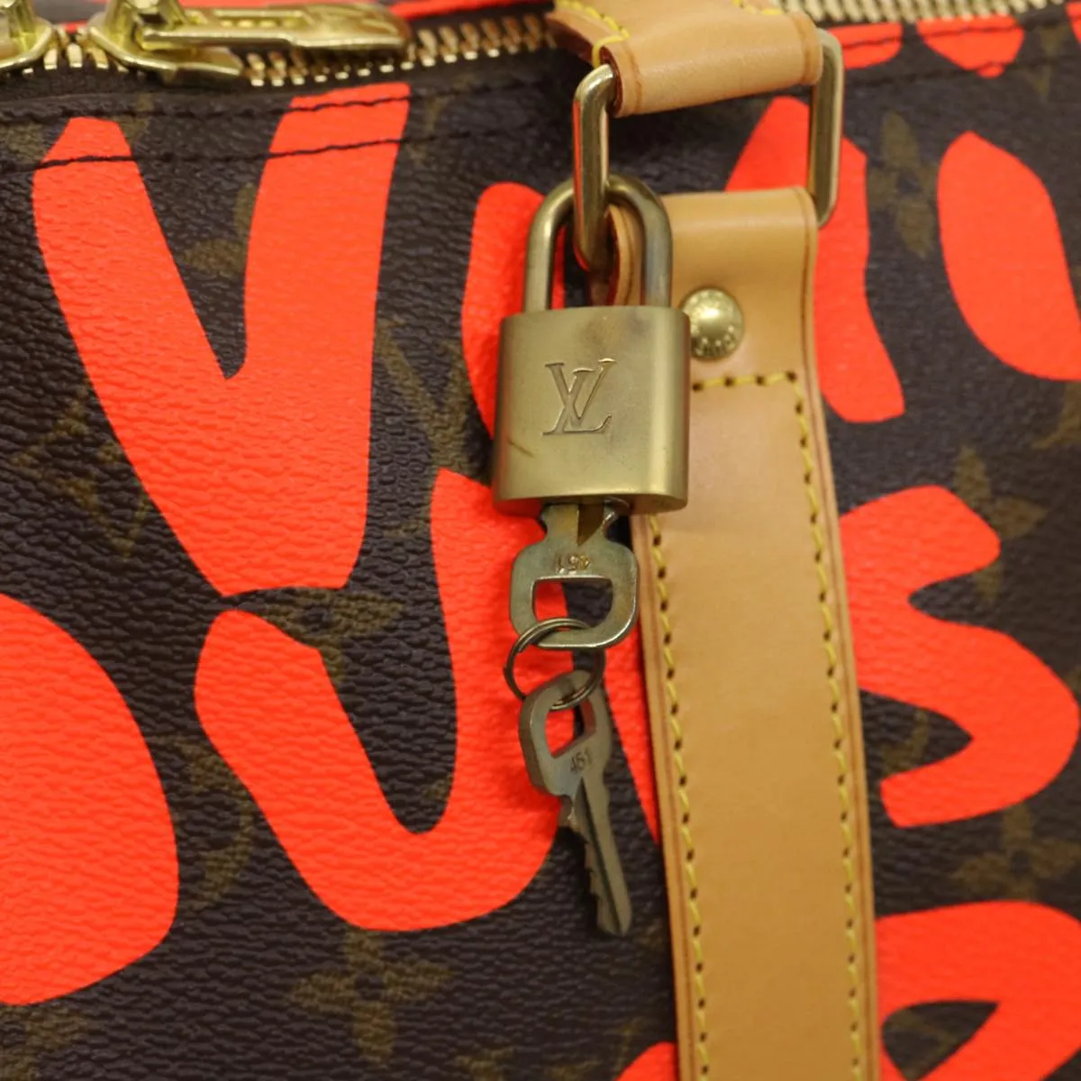 LOUIS VUITTON Monogram Graffiti Keepall 50 Boston Bag Orange M93699 29908S