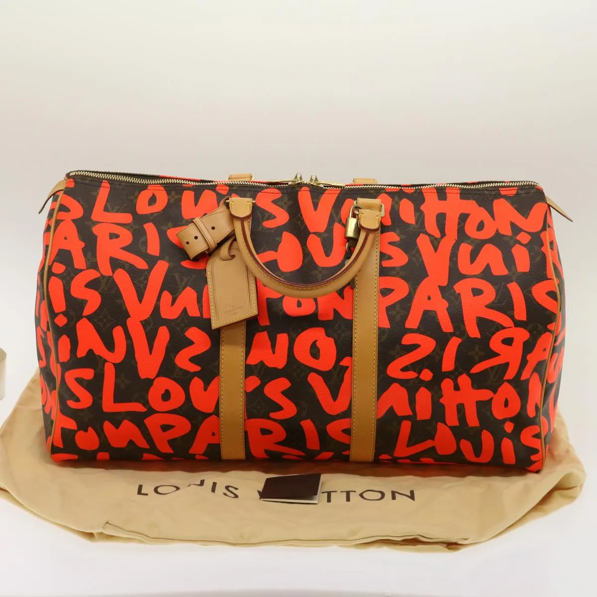 LOUIS VUITTON Monogram Graffiti Keepall 50 Boston Bag Orange M93699 29908S