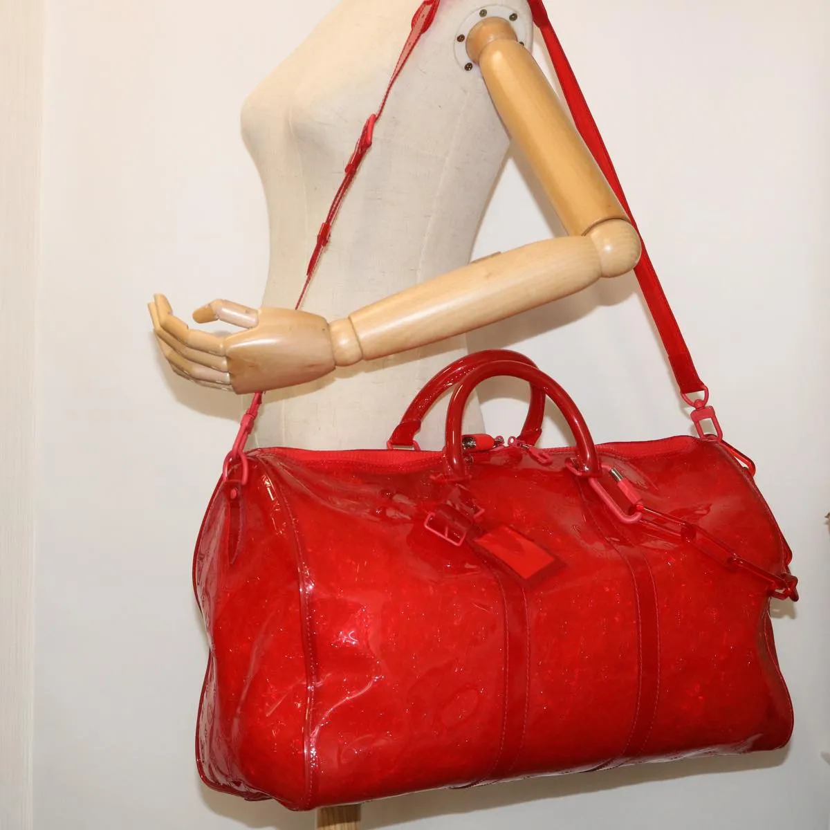 LOUIS VUITTON Monogram Vinyl Keepall Bandouliere 50 Bag Red M41416 52526S