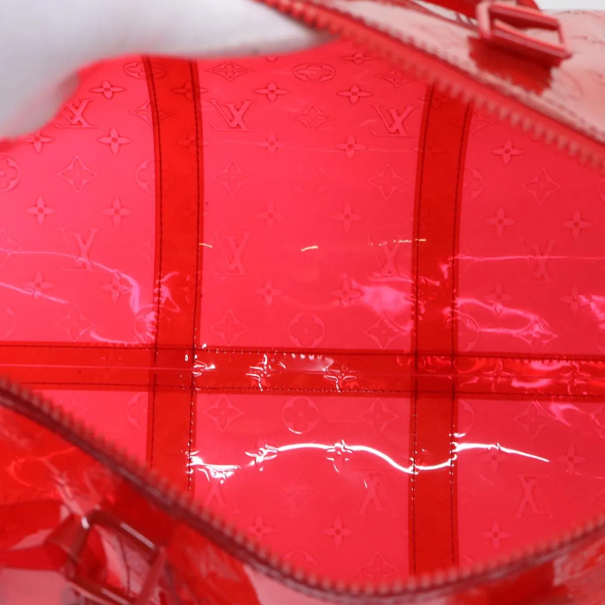 LOUIS VUITTON Monogram Vinyl Keepall Bandouliere 50 Bag Red M41416 52526S