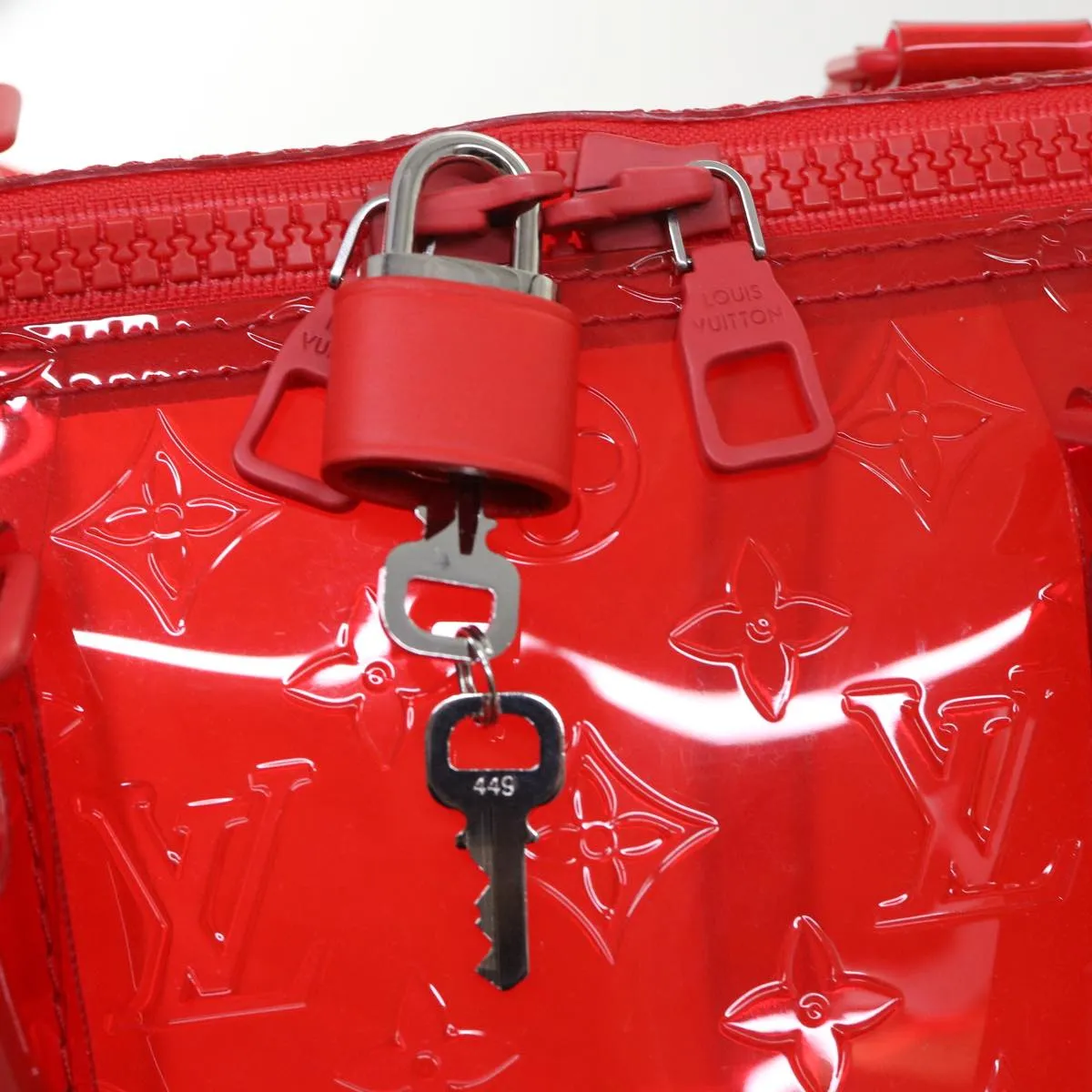 LOUIS VUITTON Monogram Vinyl Keepall Bandouliere 50 Bag Red M41416 52526S