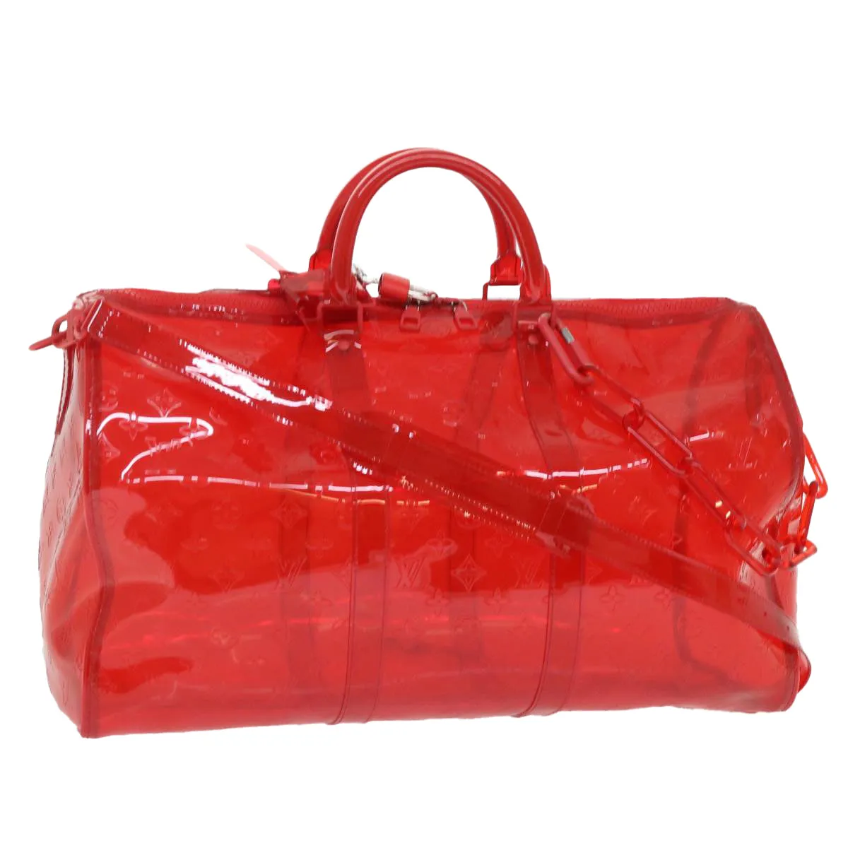 LOUIS VUITTON Monogram Vinyl Keepall Bandouliere 50 Bag Red M41416 52526S