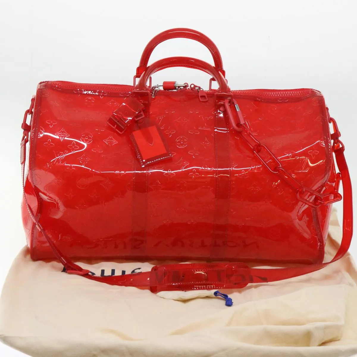LOUIS VUITTON Monogram Vinyl Keepall Bandouliere 50 Bag Red M41416 52526S