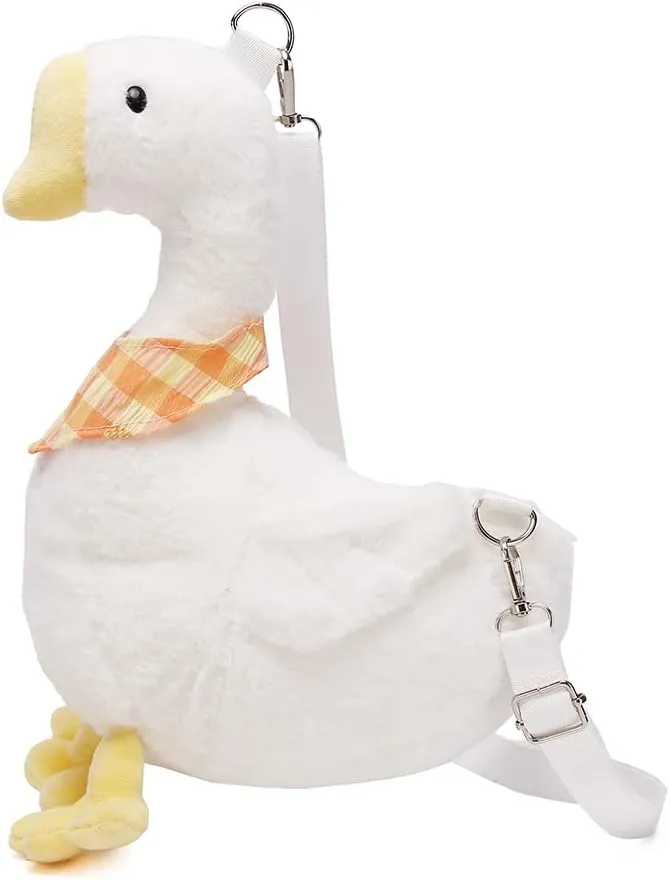 LOXOMU Cute Plush Duck Crossbody Bag, Animals Kawaii Coin Purse Soft Plush Shoulder Bag,Cartoon Crossbody Bag for Women (White)