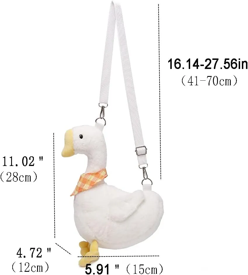 LOXOMU Cute Plush Duck Crossbody Bag, Animals Kawaii Coin Purse Soft Plush Shoulder Bag,Cartoon Crossbody Bag for Women (White)